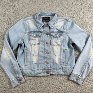 Raw 7 Design Cropped Denim Jacket Womens Small Distressed Light Wash Trucker